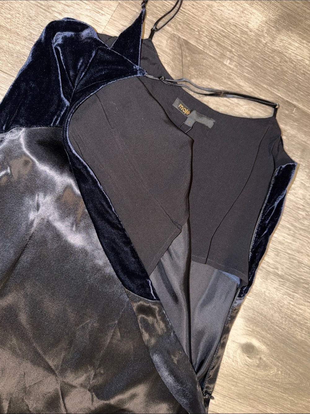 NWT Maje Ryck Velvet and Satin Navy Slip Dress - Picture 9 of 15